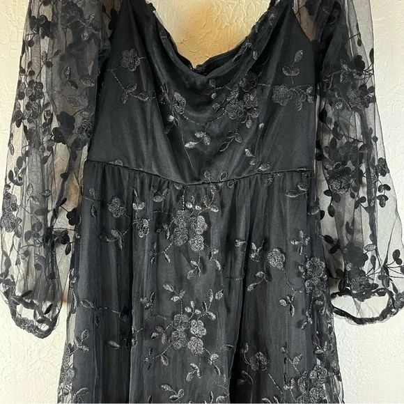 Lulu's Darling Charisma Black Mesh Embroidered Midi Dress - Picture 4 of 15